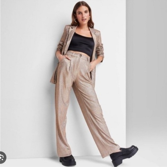 Wild Fable Metallic Gold Glitter Wide Leg Pants Juniors Plus Size 17 (XXL) - Picture 1 of 10